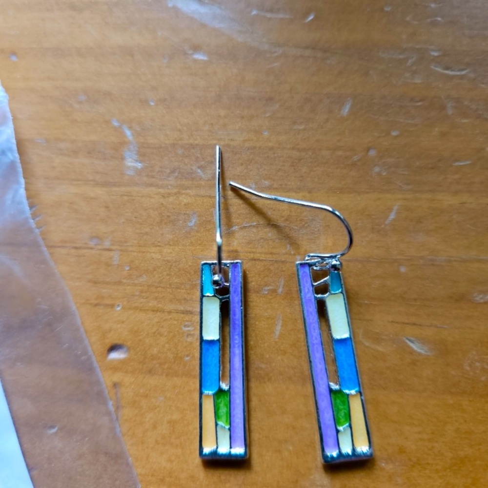 Earrings Enameled Silver Blue Purple